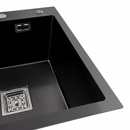 Кухонна мийка чорна Platinum PVD Handmade 65x50 R(квадратний сифон 3,0/1), Чорний - мініатюра 3