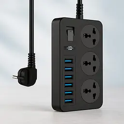 Сетевой фильтр-удлинитель Rated Power AR-CP02, 3 розетки и 6 USB портов, 1.8 м, черный - миниатюра 3