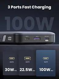 УМБ Ugreen 20000mAh 100W PD,QC, USB-A, 2xUSB-С Grey (PB720) - мініатюра 8
