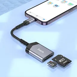 Адаптер перехідник Hoco UA25 2 в 1 card reader Lightning сірий - мініатюра 2