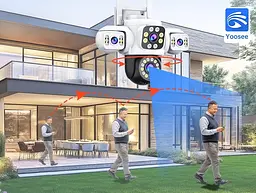 Вулична WiFi IPкамера Yoosee24-6K  12Мп  біло-чорна 3 незалежних об'єктиви поворотні - мініатюра 4