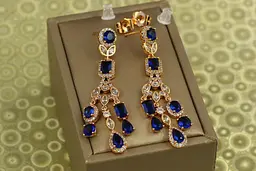 Сережки Xuping Jewelry підвіски Валері із синіми каменями 5,3 см золотисті - мініатюра 2