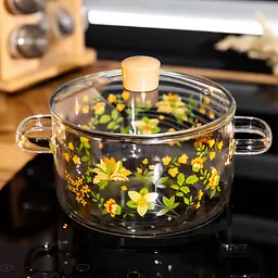 Каструля з боросилікатного скла 1.8 л Wildflowers з кришкою Yiwu HP-GP-38 - мініатюра 2