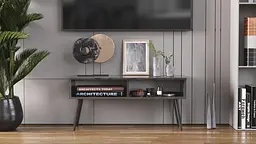 Тумба під ТВ Невада Ferrum-decor 45x100x38 Чорний метал ДСП Сосна Кембра 16 мм (FRD-106720) - мініатюра 6