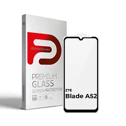 Захисне скло для ZTE Blade A52, Full Glue, 2.5D, на весь екран, глянцеве, загартоване 9H, повне проклеювання по всій поверхні, з чорною рамкою, протиударне, ArmorStandart (ARM65502)