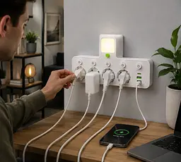 Мережевий фільтр 4 розетки + USB / адаптер на 4 розетки + USB з індивідуальними кнопками та LED-підсвічуванням Білий - мініатюра 2