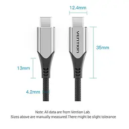 Кабель Vention Cotton Braided USB-C to USB-C 3.1 Cable 0.5M Gray (TAAHD) - мініатюра 7