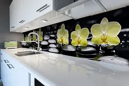 Кухонний фартух Лимонні Орхідеї для кухні наклейка жовті Квіти камені Чорні 60х200 см Happy Pocket Z180552