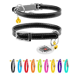 Нашийник для котів шкіряний Waudog Glamour з QR-паспортом без прикрас XXS Ш 9 мм Д 22-30 см чорний - мініатюра 2