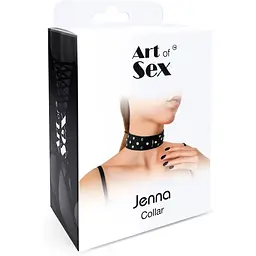 Нашийник з натуральної шкіри із заклепками та стразами Art of Sex - Jenna Collar, Чорний - мініатюра 4