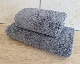 Набір турецьких махрових однотонних рушників Gulcan 50х90+70х140 сірий Grey щільність 480 г/м2 петля 16/1 - мініатюра 4