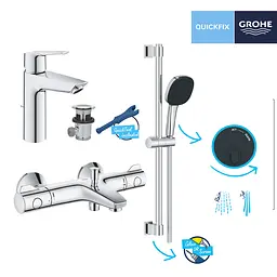 Комплект змішувачів для ванної кімнати з термостатом Grohe QuickFix UA202304TS, Хром - мініатюра 7