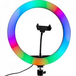 Кільцева LED RGB лампа 33 см 25 W з тримачем для телефона селфі кільце для блогера СО ШТАТИВОМ - мініатюра 2
