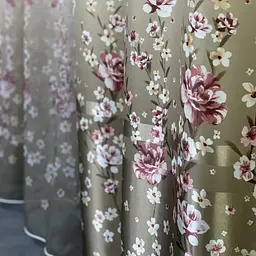 Атласні штори з квітами оливкового кольору 150х270 з тюлистом батистовим 400х270 на тасьме ALBO pbe0052708 - мініатюра 2