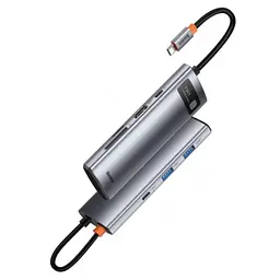 USB-хаб Baseus Metal Gleam Series 7-Port (Type-C to HDXiaomi4K@60Hz*1+USB3.0*3+PD*1+SD/TF*1) B00030708811-00 Grey - мініатюра 5