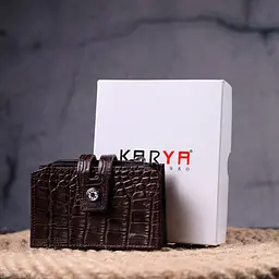 Картхолдер із натуральної шкіри з тисненням під крокодила KARYA 21330 коричневий - мініатюра 10