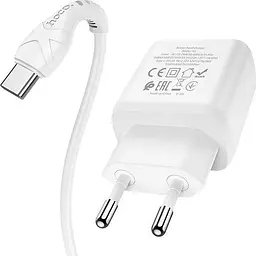 Мережевий зарядний пристрій Hoco N5 1USB + Type-C PD20W+QC 3A White + Cable Type-C to Lightning - мініатюра 3