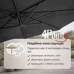 Садова парасоля 4Points Sunny регульована, з нахилом, 3 м, 8 спиць - мініатюра 6