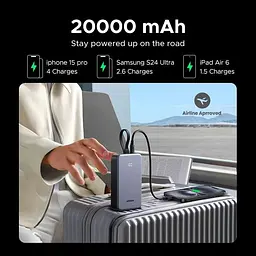 Повербанк Ugreen PB505 20000 mah 22.5 W з вбудованим кабелем Type-C LED дисплеєм та швидкою зарядкою - мініатюра 10