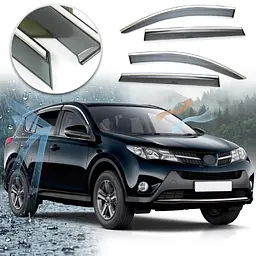 Дефлектори вікон вітровики Benke для Toyota Rav 4 2013-2018 Хром Молдинг Із Нержавіючої Сталі 3D - мініатюра 2