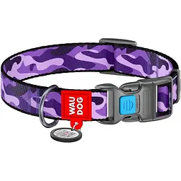 Нашийник для собак Waudog Nylon Фіолетовий камо, з QR паспортом, пластиковий фастекс, 20-30х1 см