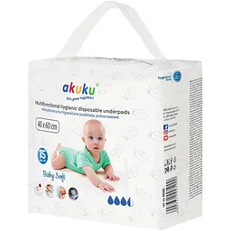 Подкладки Akuku Baby Soft одноразовые 40x60 см 15 шт. (A0500)