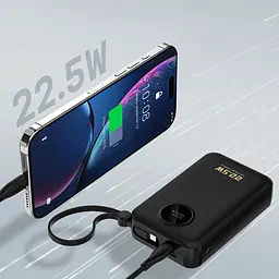 Універсальна мобільна батарея Dudao 20000mAh K14+ 22,5W PD,QC USB-A,USB-C In/Out,with built-in USB-C/Lightning cables Чорний - мініатюра 8