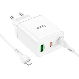 Адаптер мережевий HOCO Type-C to Lightning cabel Start three-port charger N33 білий - мініатюра 3
