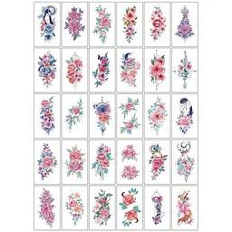 Набір тимчасових тату "Кольорові міні №4" Fresh Tattoo color-tattoo-mini-set-4-30-RB30, 30 штук, розмір 9,5 х 9,5 см