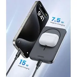 Зовнішній акумулятор Ugreen PB561 Foldable Kickstand Magnetic Battery 10000mAh для iPhone 15 Pro 14 сірий - мініатюра 8