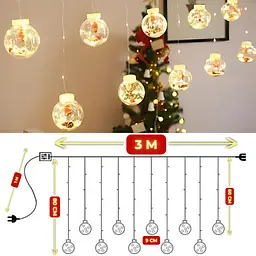 Світлодіодна гірлянда штора роса з кульками з наповненням Xmas 8 режимів 200 LED 3x0,7м Теплий білий - мініатюра 5