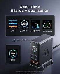 Зарядний адаптер - станція хаб живлення Asometech HW186 6-в-1 GaN 240W USB Type-C 6 портів - мініатюра 5