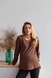 Жіночий трикотажний лонгслів для вагітних Wien розмір L-XL (46-48) Lullababe Шоколадний - мініатюра 6