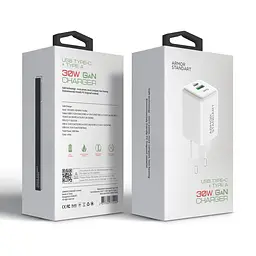 Мережевий зарядний пристрій ArmorStandart AR371 30W GaN Type-C + USB-A White (ARM77549) - мініатюра 3