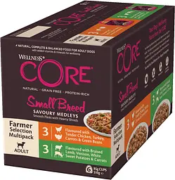 Вологий корм для дорослих собак дрібних порід Wellness Core Small Breed Savory Medleys Farmer Selection Multipack, 6 x 85 г