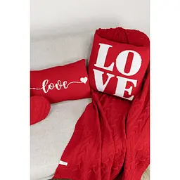 Подушка в'язана Прованс Love 45х45 см червона/біла - мініатюра 3