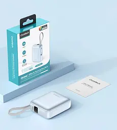 УМБ Choetech 10000mAh 35W PD3.0 USB-C In/Out, with buid-in type-C cabel голуба - мініатюра 5