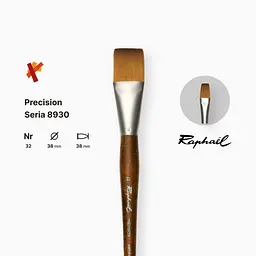Пензель синтетика плоска Raphael Precision, №32, для акрилу та олії, довга ручка - мініатюра 2