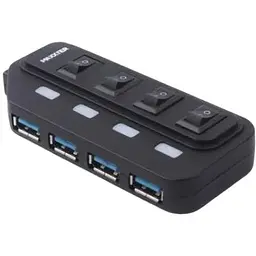 Хаб Usb Maxxter HU2A-4P-AC-02, чорний, Usb 2.0 - 4xUsb 2.0, кабель 1 м, блок живлення, індивідуальні вимикачі на кожний порт