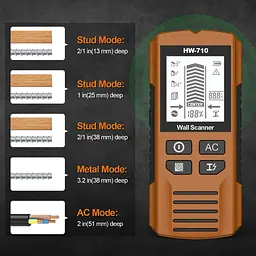 Детектор стін HW-710 5-в-1 для металу, проводки та дерева до 80 мм з LCD - мініатюра 4