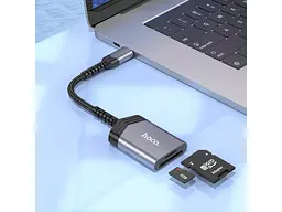 Картрідер Hoco UA25 2-in-1 USB-C to SD/TF Metal Gray (6942007608862) - мініатюра 4