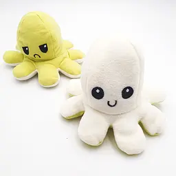 М'яка іграшка Восьминіг перевертень двосторонній веселий сумний Mood Octopus 20 см UKC жовто/білий - мініатюра 3