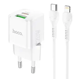 Адаптер живлення блок HOCO N20 Prestige з кабелем Type-C to Lightning 2 порти 20W білий