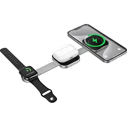 Бездротовий зарядний пристрій WiWU Planeta Trio 3in1 with MagSafe Silver (Wi-W031) [149148] - мініатюра 3