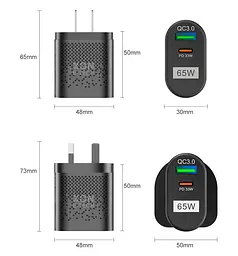 Зарядний пристрій XON PowerCharge 65W (PD33) USB Type-C (PCWB065033A1С1B 6051) Чорний - мініатюра 10