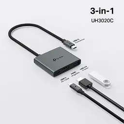 TP-Link Хаб USB UH3020C USB-C > 1xUSB3.0/1xUSBC (PD 100W)/1xHDMI - мініатюра 10