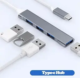 USB Type-C хаб розгалужувач для ноутбука на 4 порти Combi USB Gray  - мініатюра 2