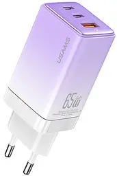 Сітчасте зарядне пристрій Usams US-CC180 triple GaN USB-A/USB-C QC&PD3.0 65W 5A Gradient Фіолетовий