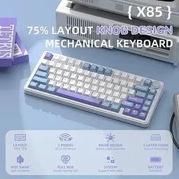 Ігрова бездротова механічна клавіатура ATTACK SHARK X85 / Три режими підключення / White Jade Switch / White - мініатюра 3