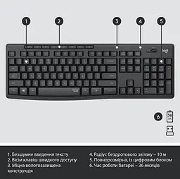 IT набір Logitech MK295 Silent Wireless Combo, US, Graphite (920-009800) (6836269) - мініатюра 4